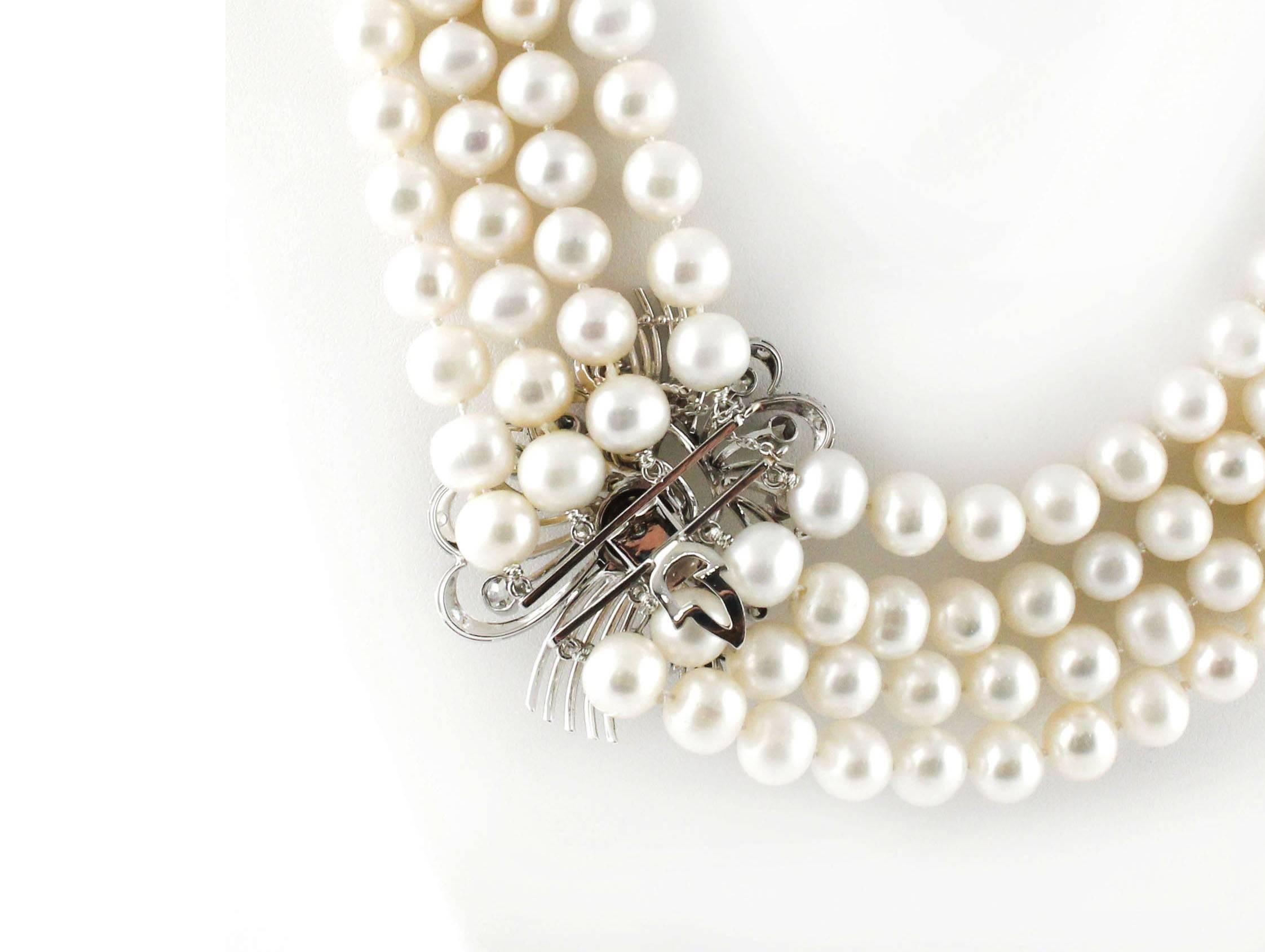 Pendant Gold Diamonds Multi-Strand Pearls Necklace 2