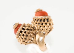 Diamonds Corals Sapphire Ebony  Rose Gold Ring