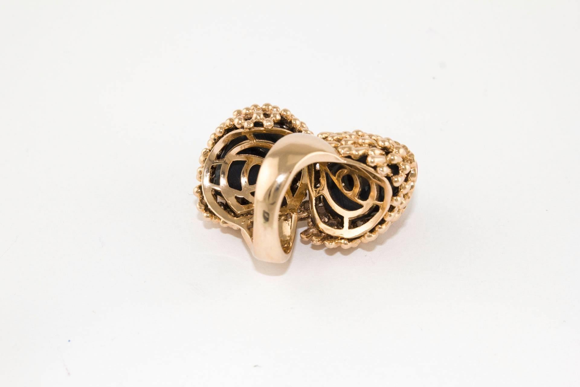 Brilliant Cut Diamonds Corals Sapphire Ebony  Rose Gold Ring   For Sale
