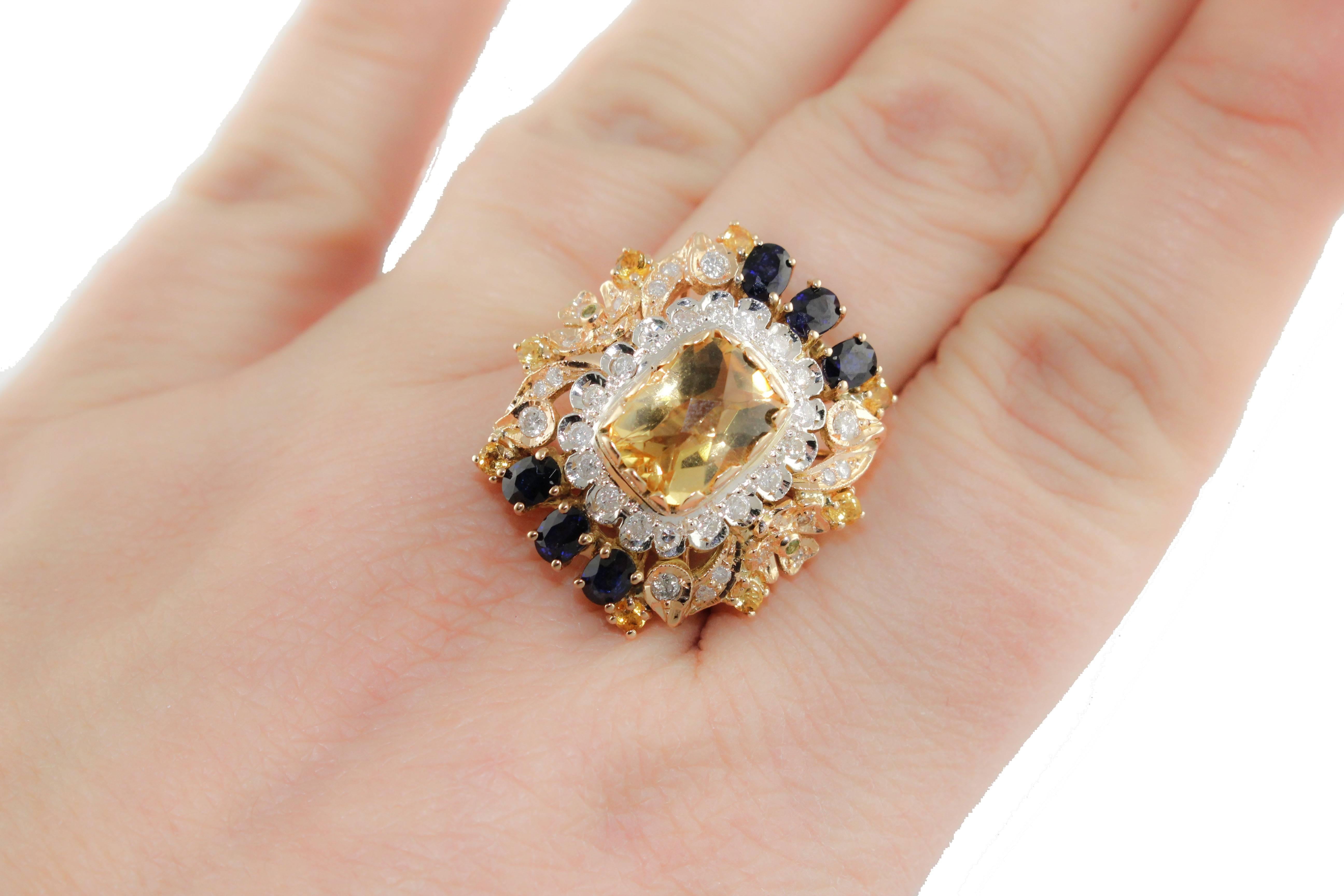  Diamanten Saphire Topas Tsavorit  Crown-Ring aus Roségold Damen im Angebot
