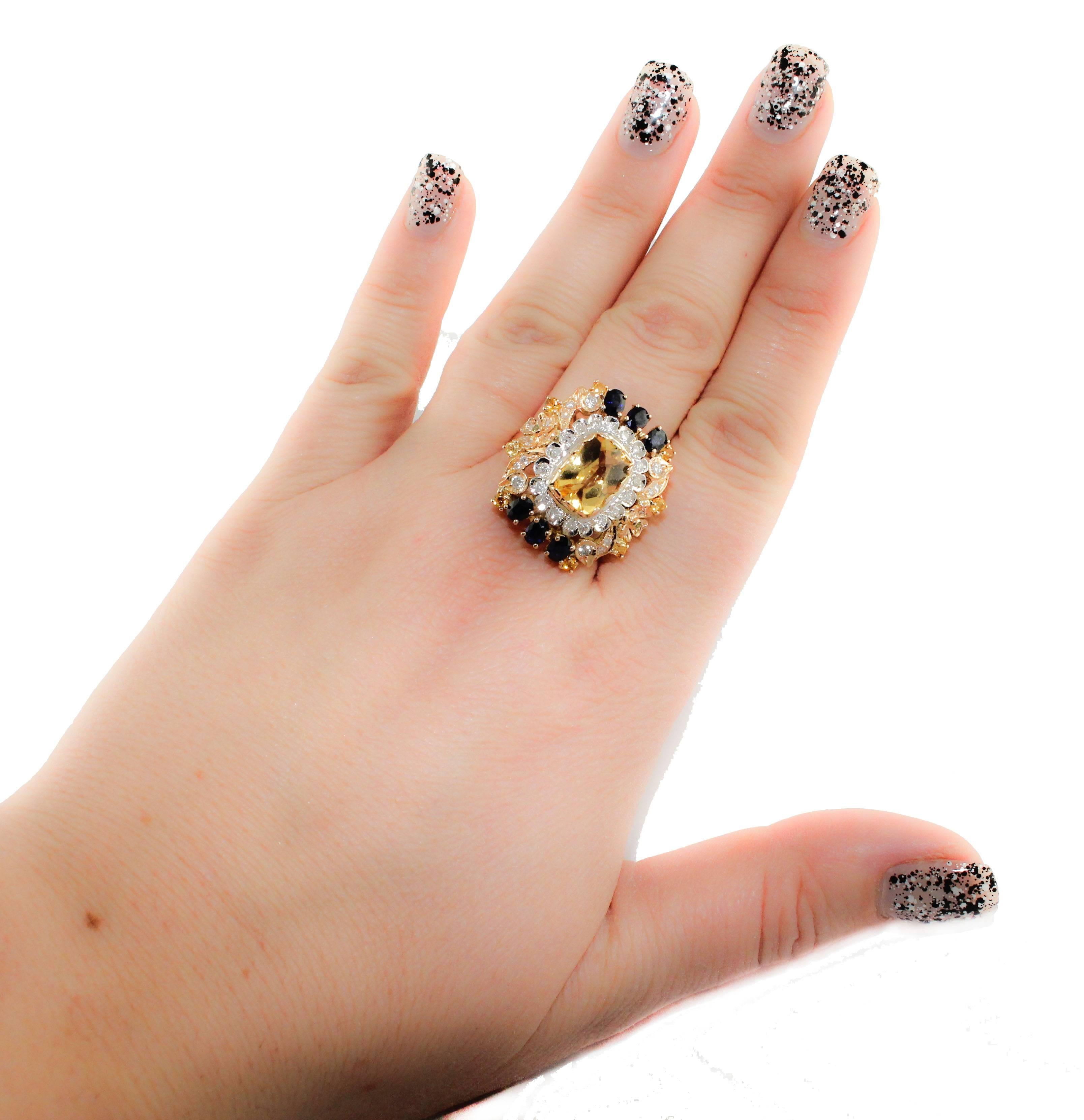  Diamanten Saphire Topas Tsavorit  Crown-Ring aus Roségold im Zustand „Gut“ im Angebot in Marcianise, Marcianise (CE)