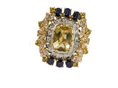 Diamonds Sapphires Topaz Tsavorite  Rose Gold Crown Ring