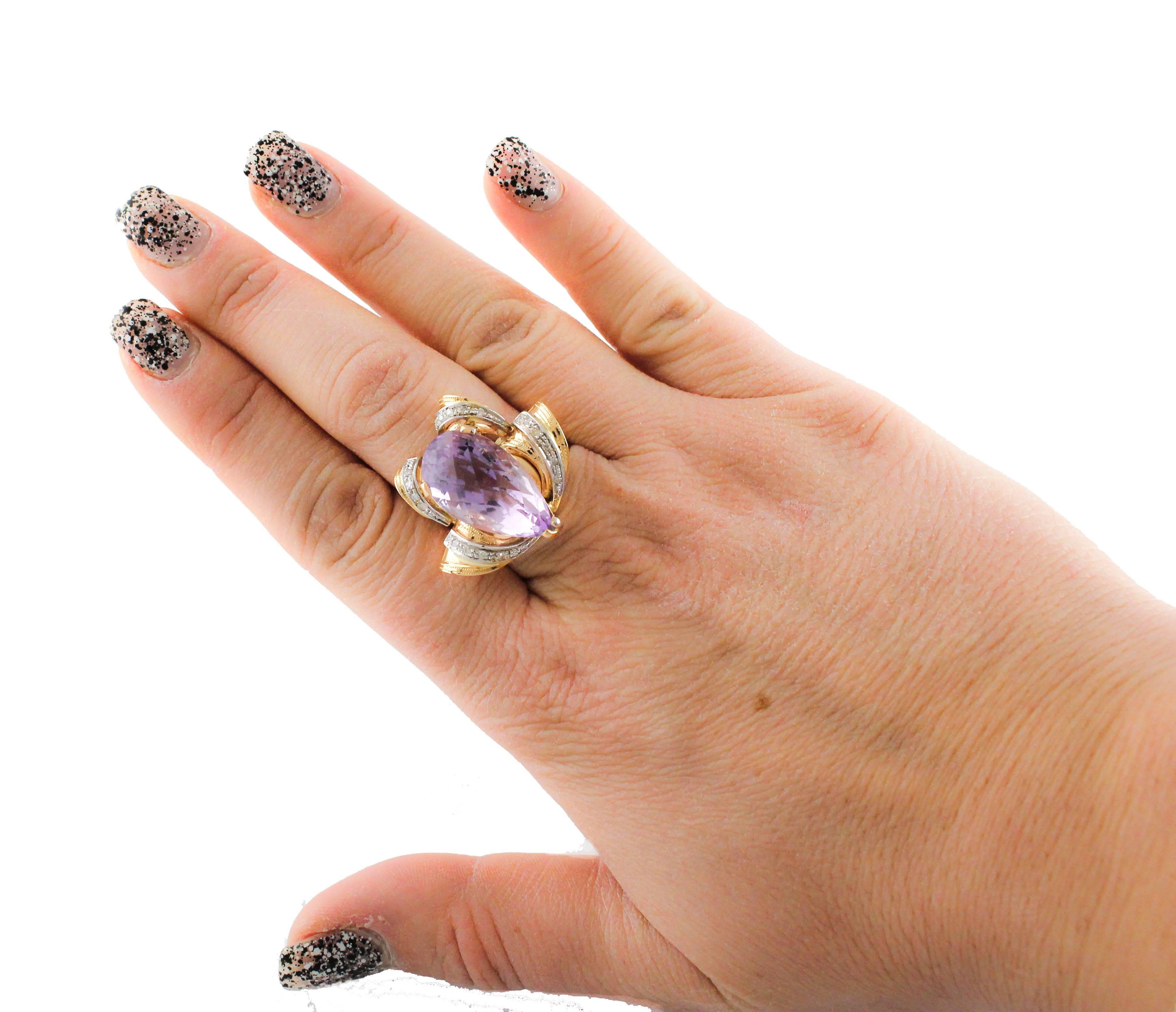  Diamonds Amethyst Rose Gold Ring  In Good Condition For Sale In Marcianise, Marcianise (CE)
