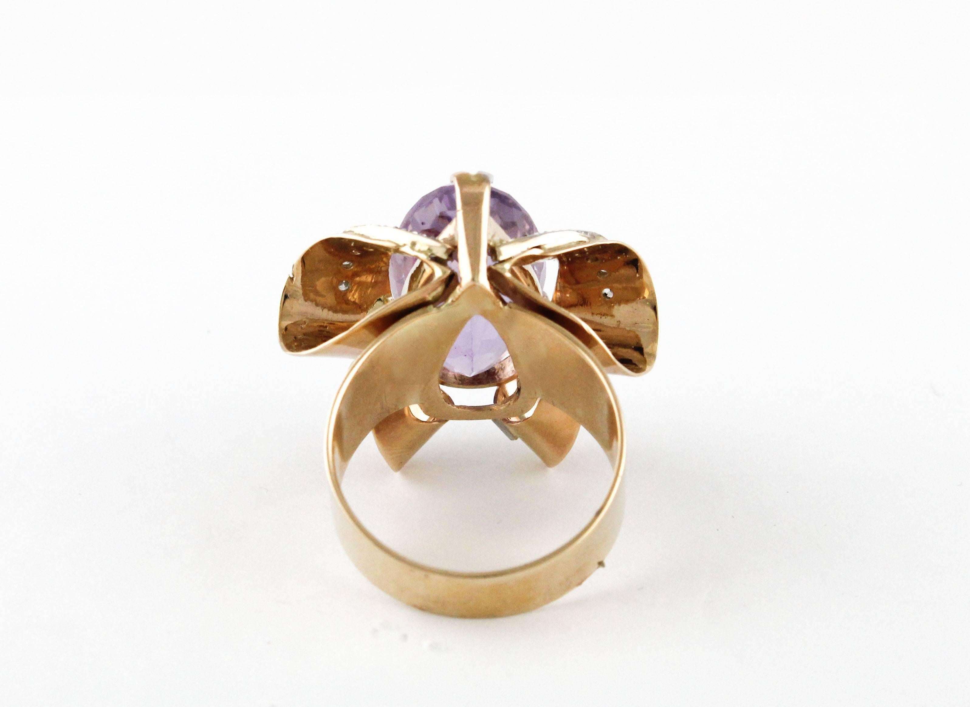 Retro  Diamonds Amethyst Rose Gold Ring  For Sale