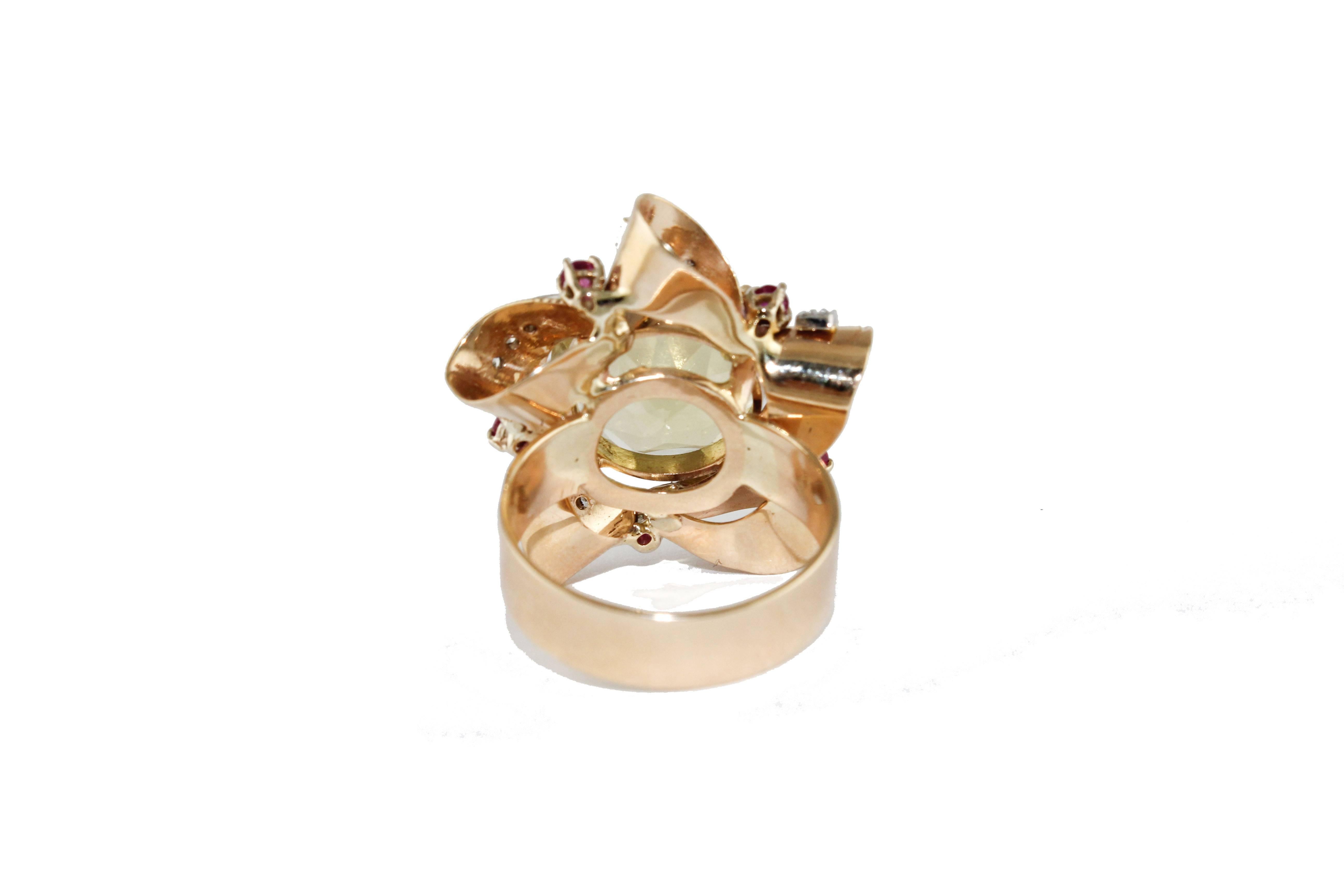Retro Diamonds Rubies Topaz  Rose Gold Star Ring For Sale