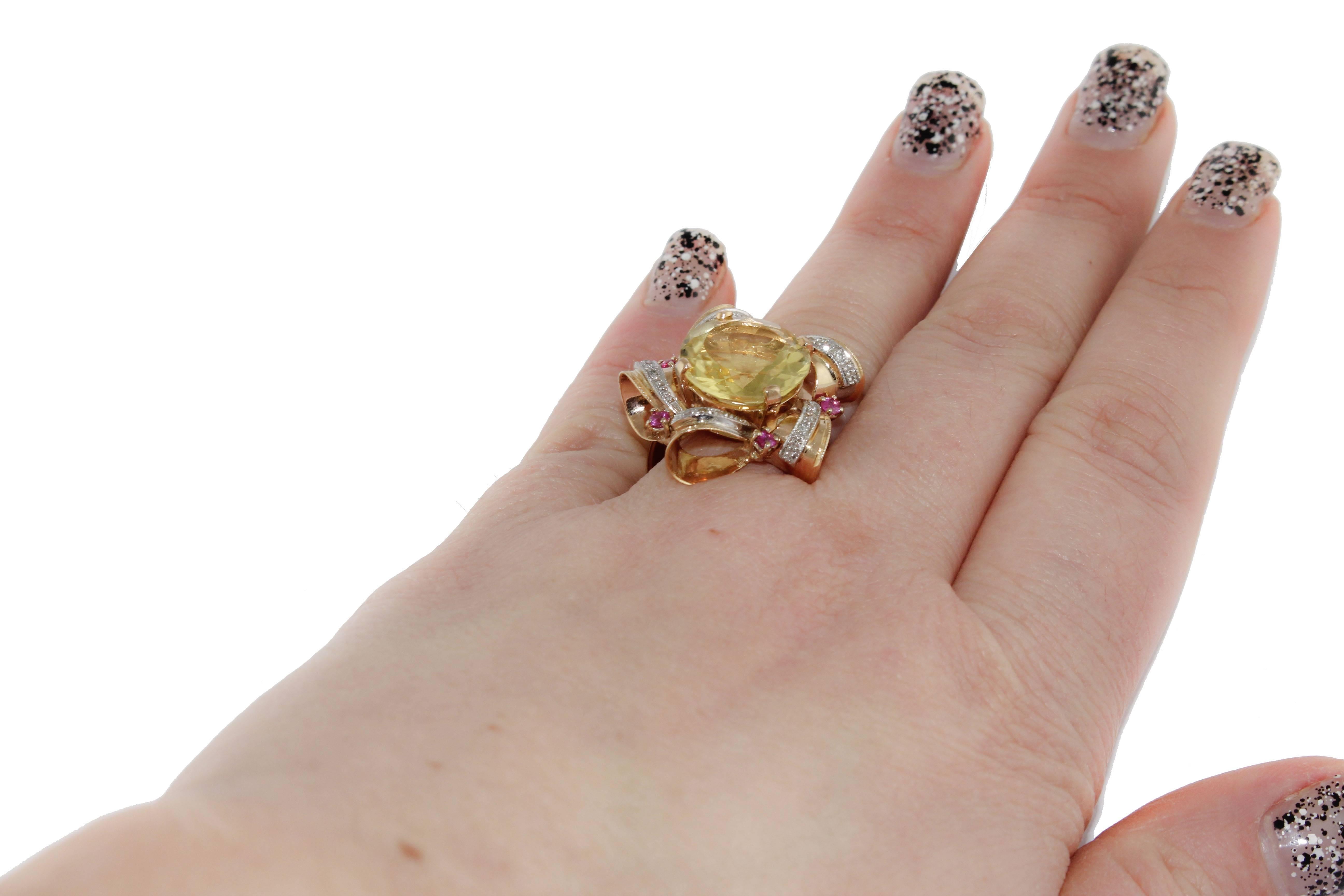 Diamonds Rubies Topaz  Rose Gold Star Ring In Good Condition For Sale In Marcianise, Marcianise (CE)