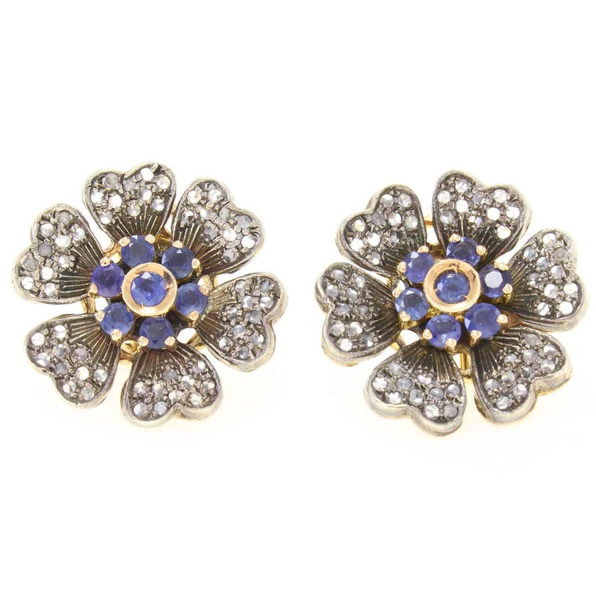 Sapphire Diamond Gold Floral Earrings