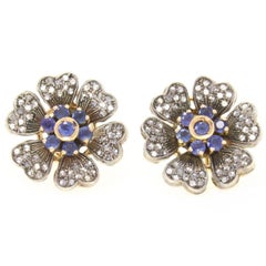 Antique Sapphire Diamond Gold Floral Earrings