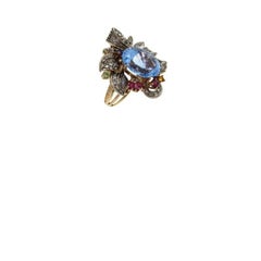 Gold Silver Diamond Sapphire Tanzanite Cocktail Ring