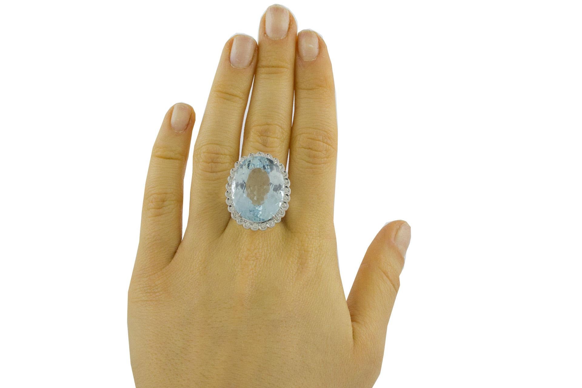 Women's 7.70 Gr Light-Blue Topaz  Aquamarine color White Diamonds White Gold Ring