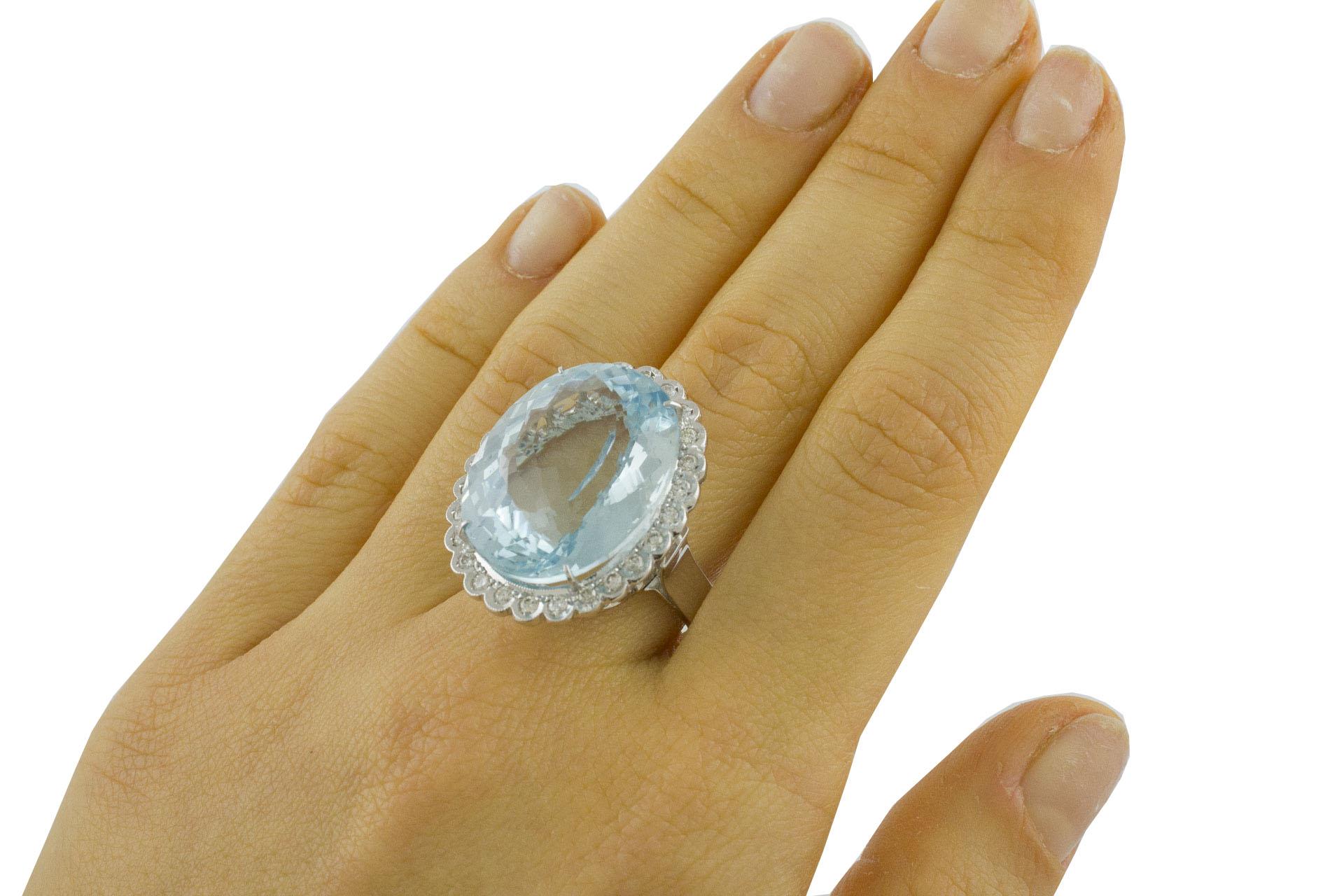 7.70 Gr Light-Blue Topaz  Aquamarine color White Diamonds White Gold Ring 1