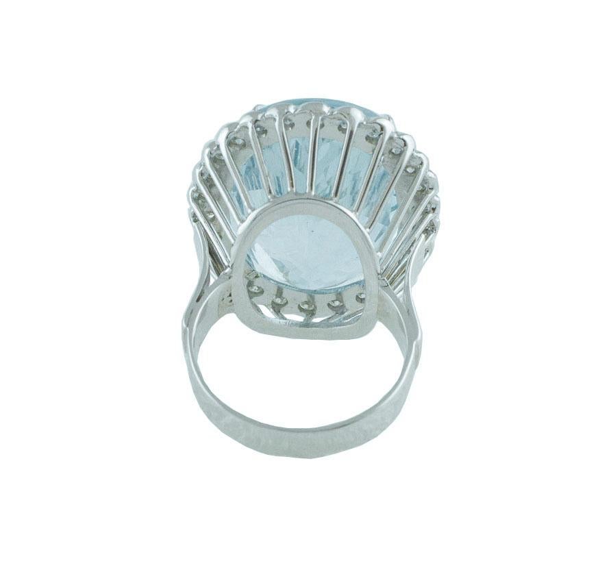 Retro 7.70 Gr Light-Blue Topaz  Aquamarine color White Diamonds White Gold Ring