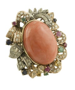 Diamonds Rubies Emeralds Blue and Yellow Sapphires Coral Rose Gold Silver Ring