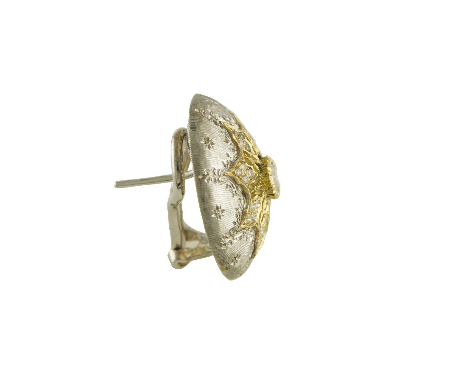 Diamonds White and Yellow Gold Earrings In Excellent Condition In Marcianise, Marcianise (CE)
