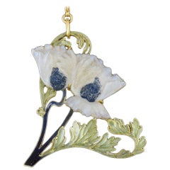 Antique Art Nouveau Pavots Enamel and Opalescent Glass Pendant by Rene Lalique