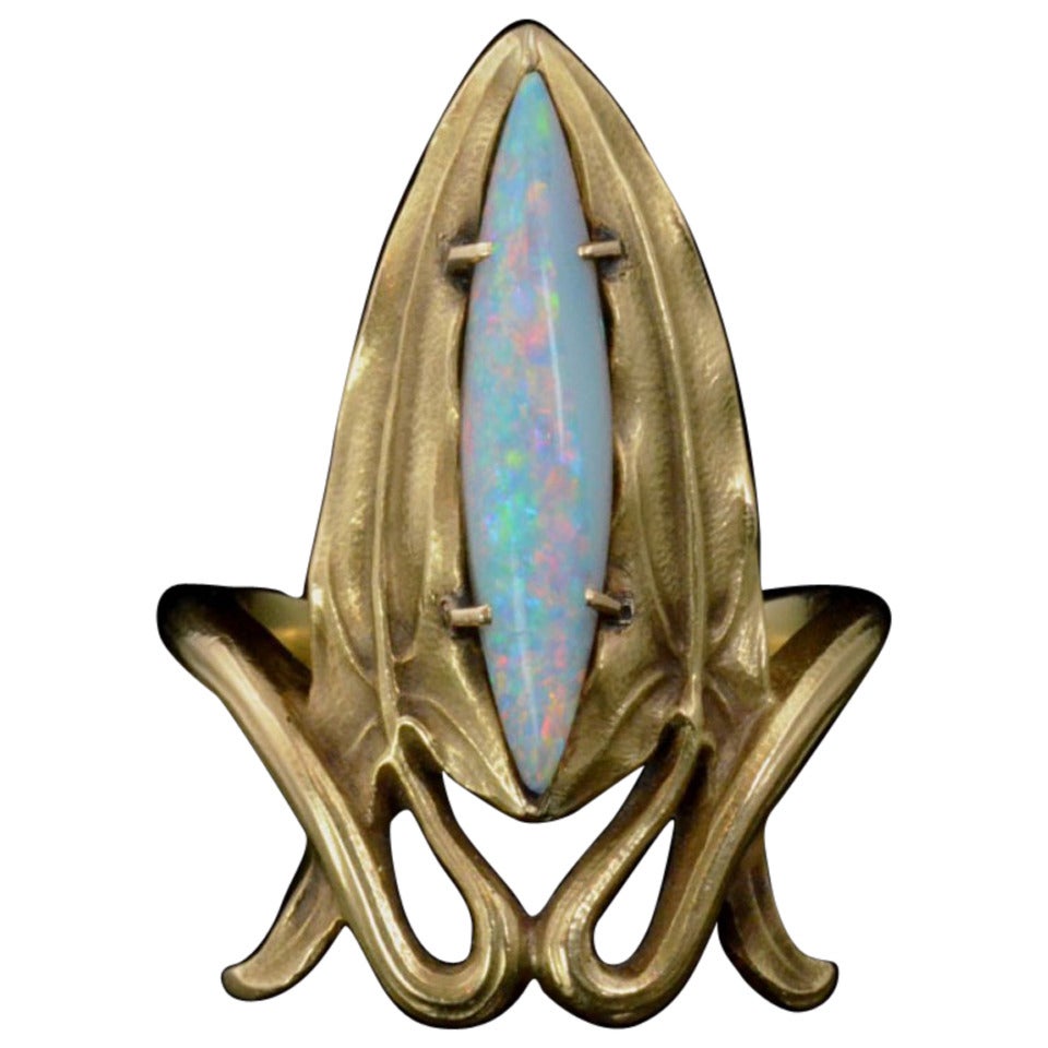 1900 Art Nouveau Opal Gold Ring by Albert Chambin