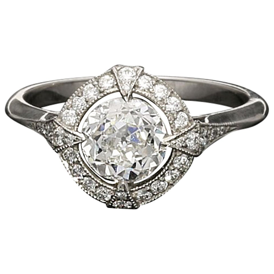 Hancocks GIA Certified 1.15 Carat Old European Cut Diamond Cluster Ring For Sale