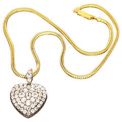 Victorian Old Mine Diamond Silver Gold Heart Pendant