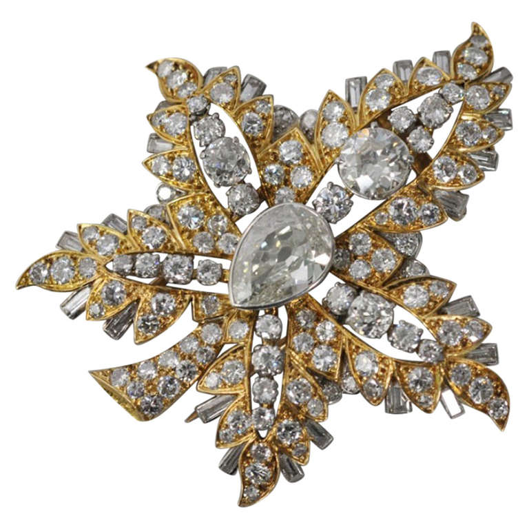 Magnificent Certified Rene Boivin Feuille de Platane Diamond Brooch