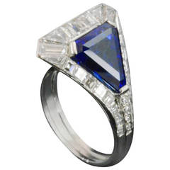 Antique Art Deco Unusual Sculptural Sapphire Diamond Cluster Ring