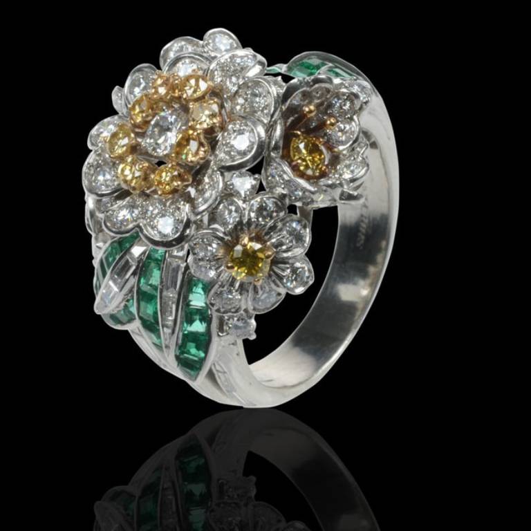 Shreve and Co. Fancy Yellow and White Diamond Flower Cluster Ring For ...