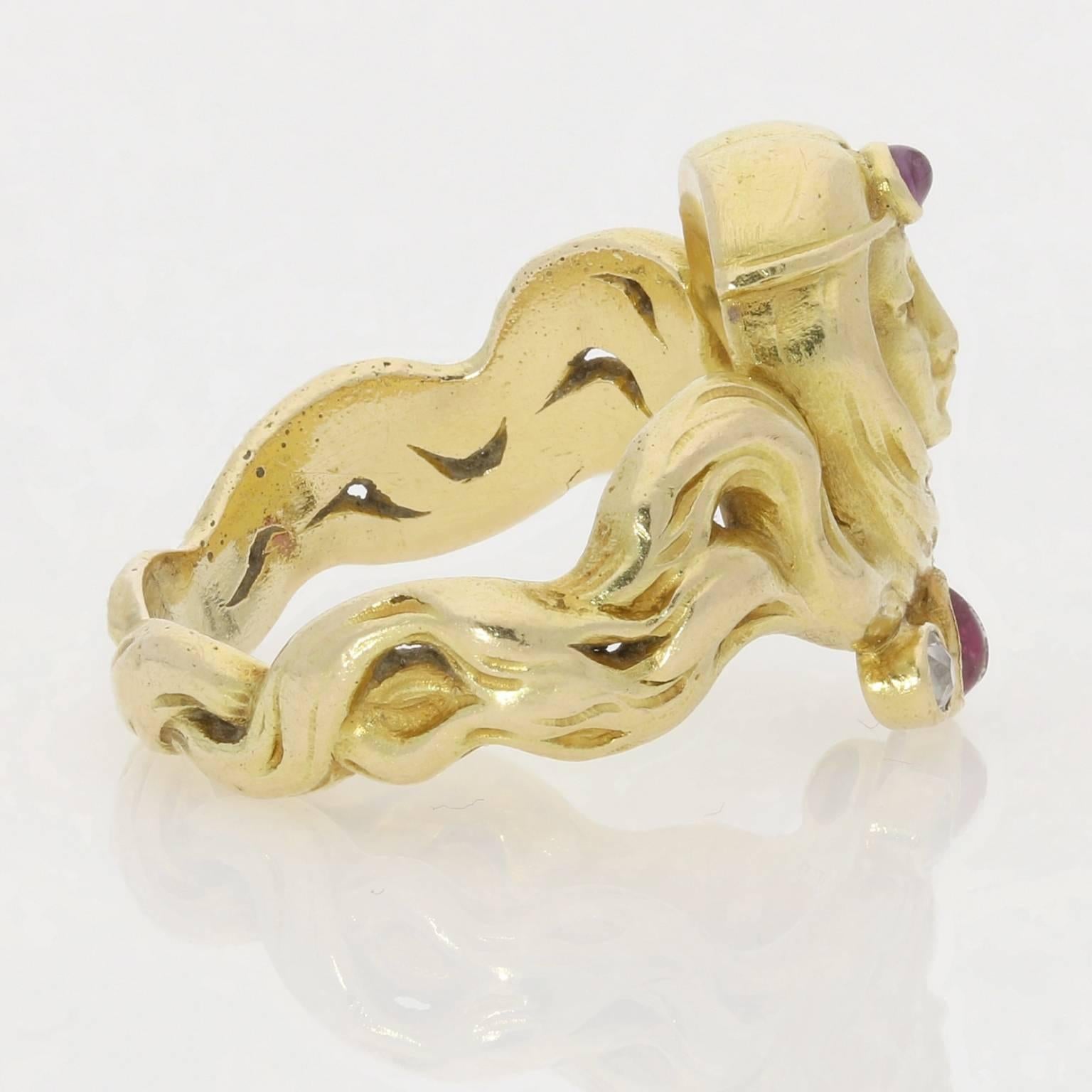 Art Nouveau Gold, Ruby And Diamond Ring By Sandoz, c.1900 In Good Condition In London, GB