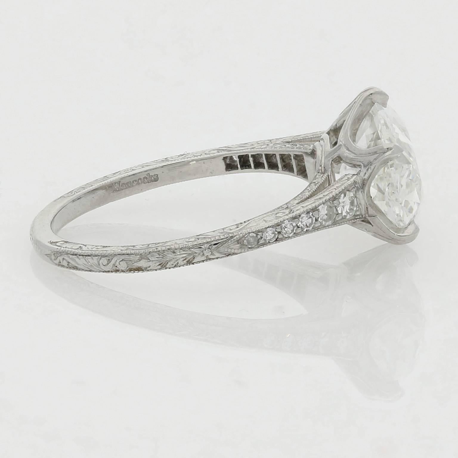 4.07ct H SI1 Altschliff 'Moval' Diamantring quer über den Finger von Hancocks gesetzt im Zustand „Neu“ in London, GB