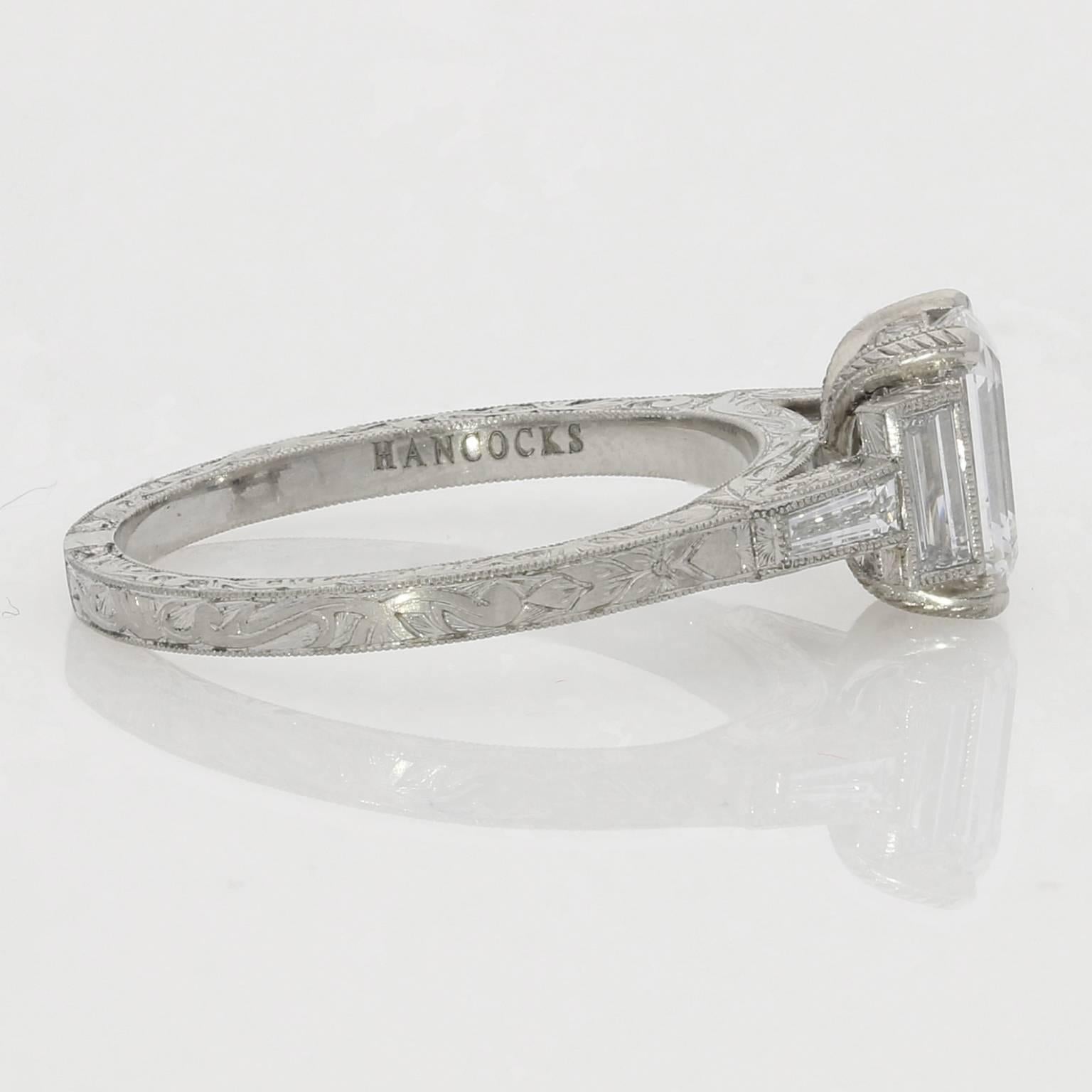 1.21ct D VS2 Emerald Cut Diamond Ring With Diamond Baguette Accents In New Condition In London, GB