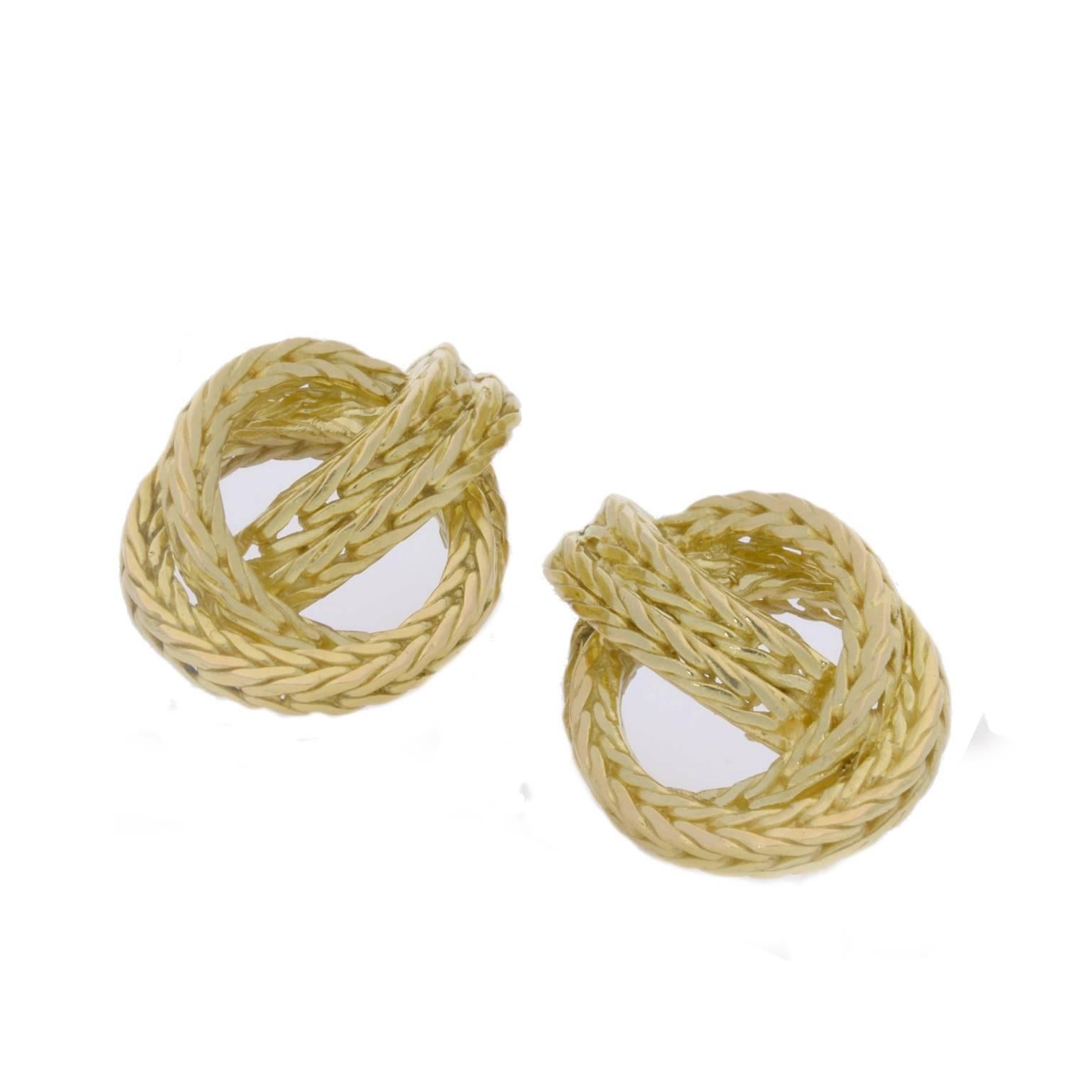 Gold 'NAUTICAL LINK' Knot Earrings By Hermes c.1970's In Good Condition In London, GB