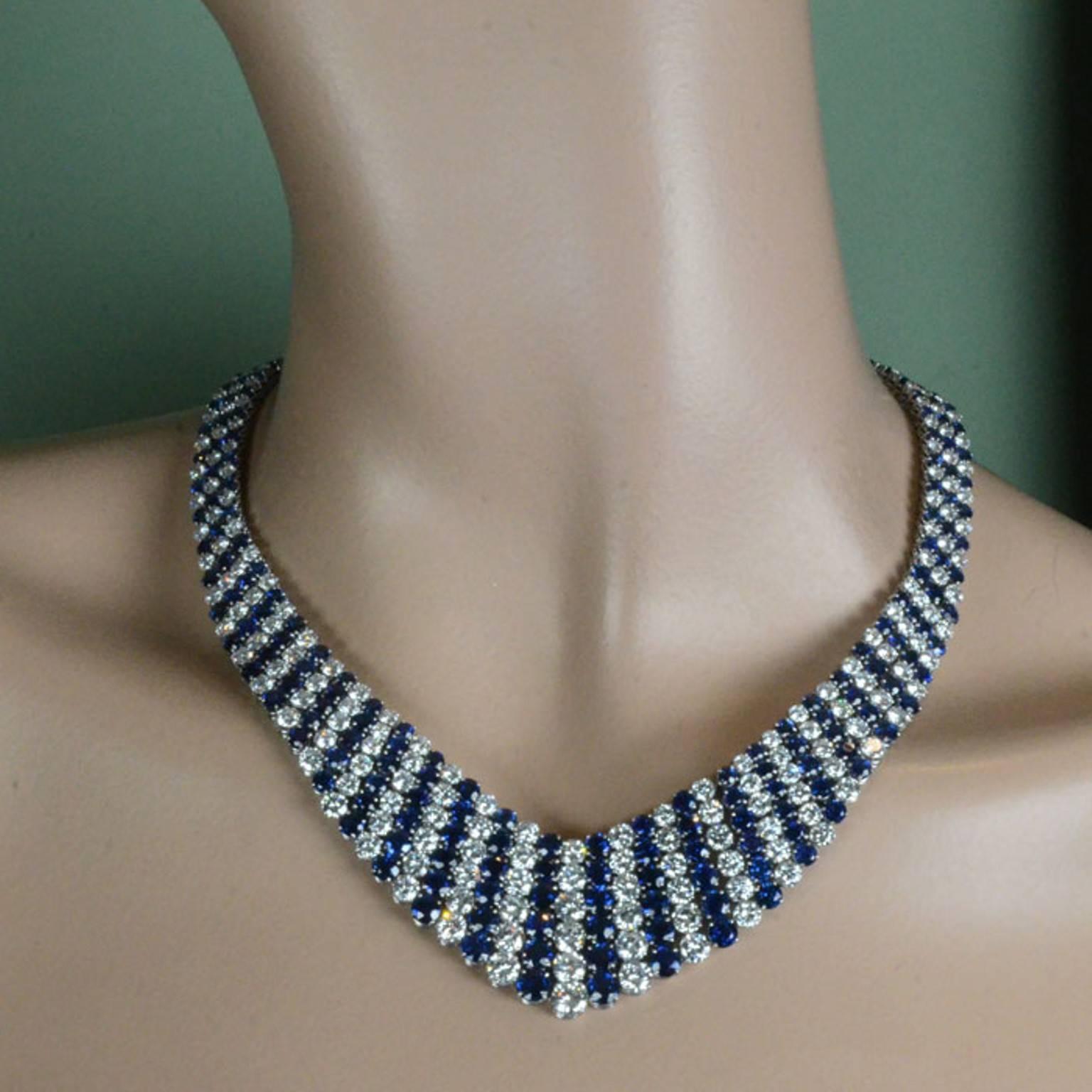 1960s Van Cleef & Arpels Magnificent Sapphire Diamond Platinum Stripe Necklace 1