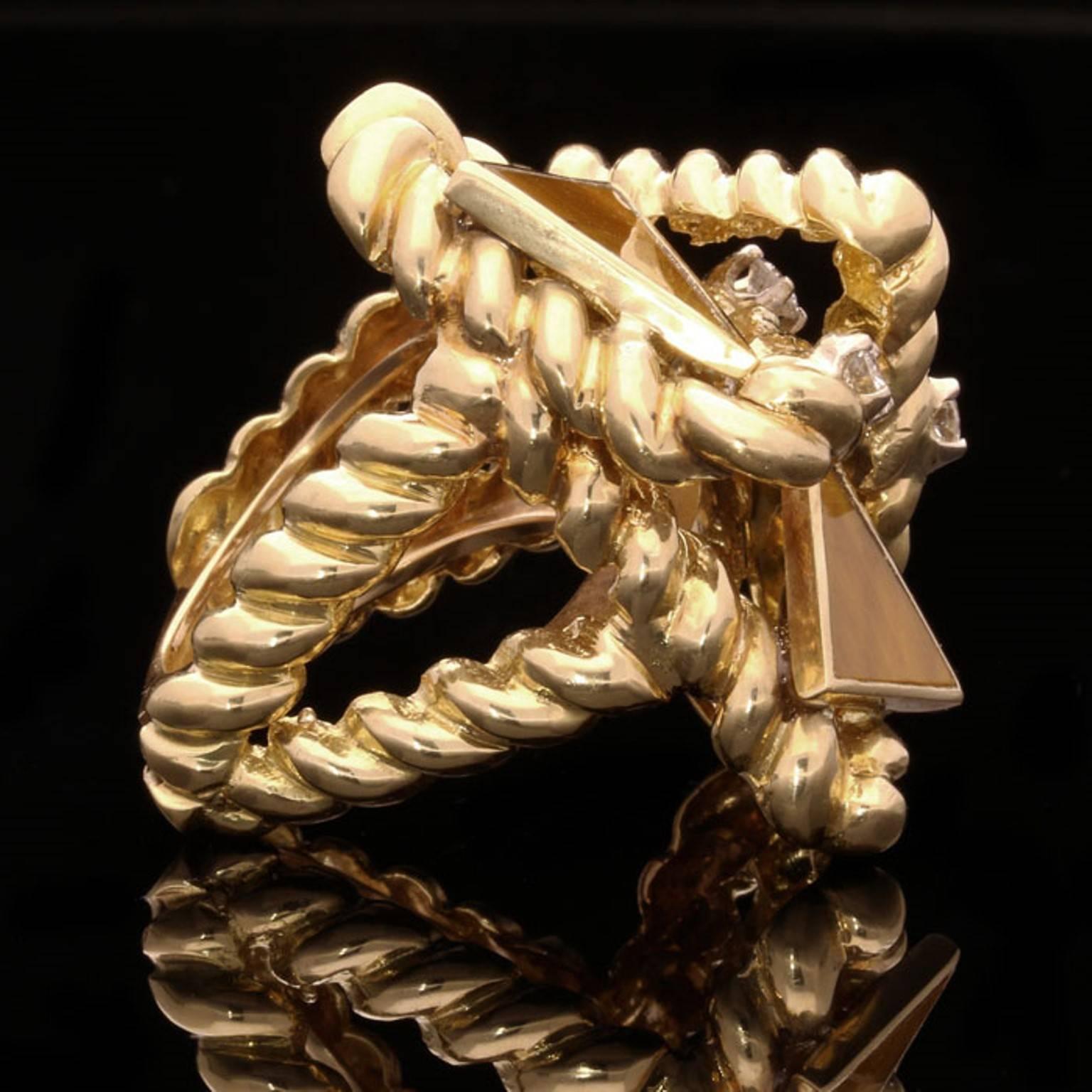 Women's or Men's La Triomphe Tiger's Eye Diamond Gold Cocktail Ring