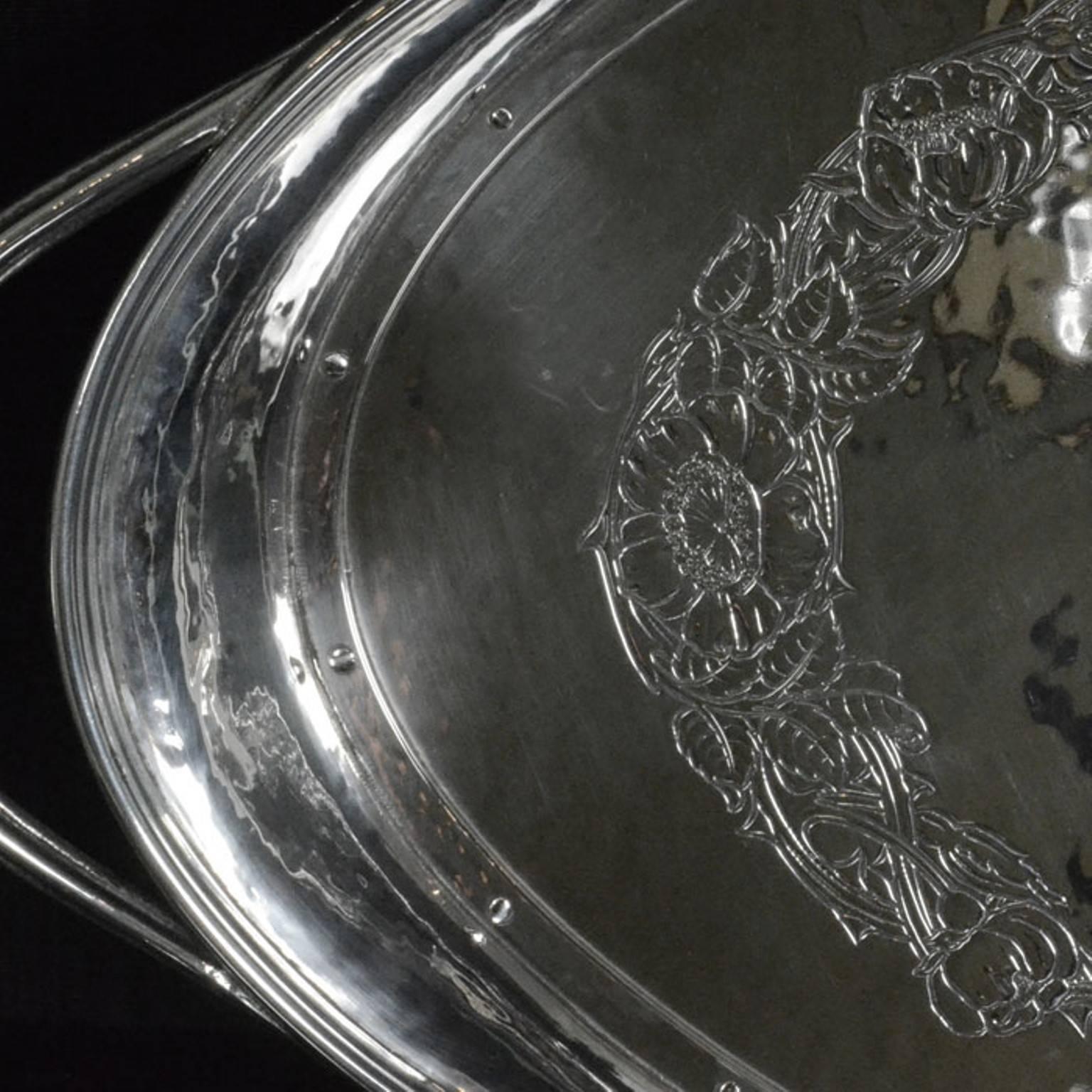 Silver Oval Tray with Loop Handles By Omar Ramsden circa 1930 In Good Condition In London, GB
