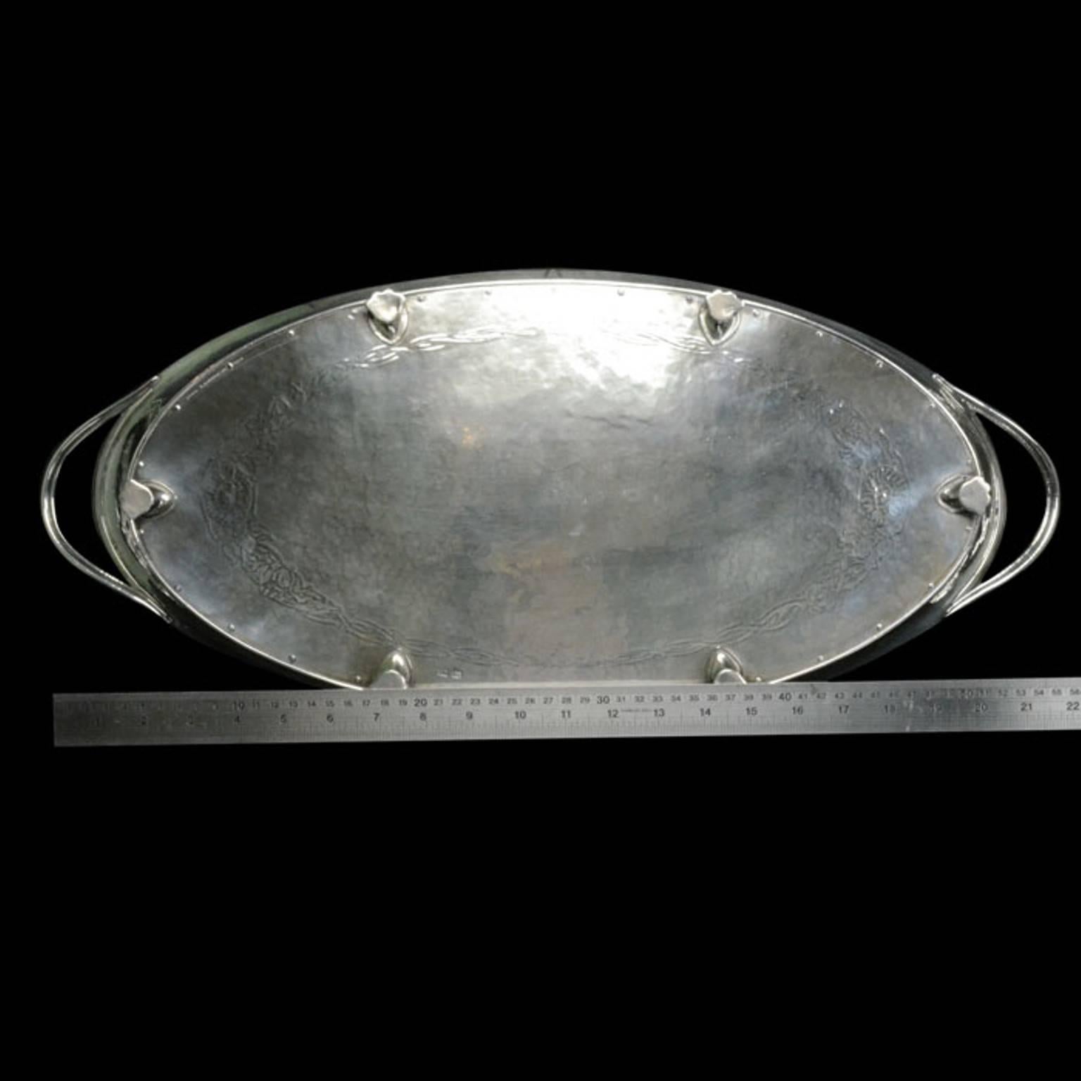 Women's or Men's Silver Oval Tray with Loop Handles By Omar Ramsden circa 1930