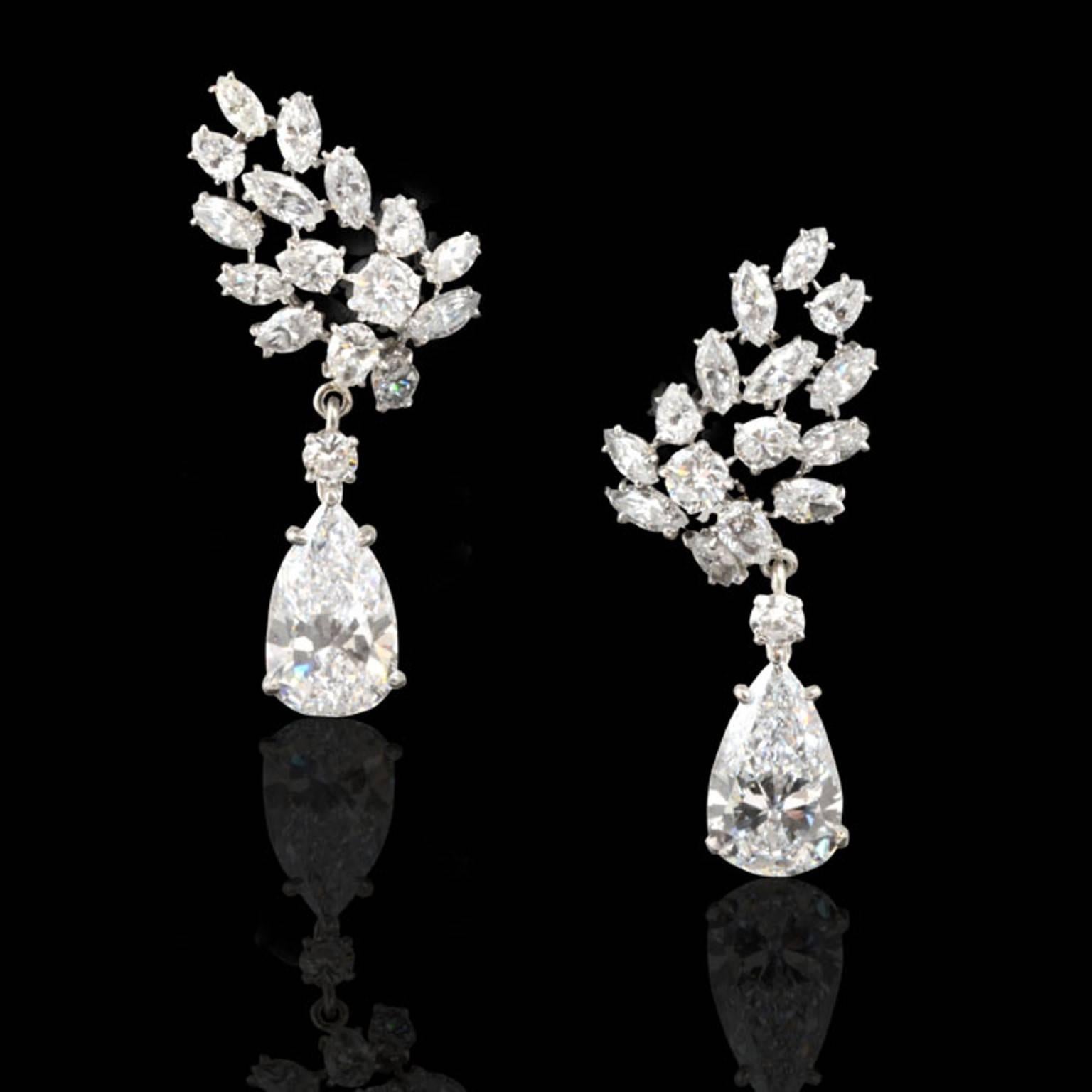 Important Cartier Paris Pear Shaped D Color Diamond Drop Earrings at ...