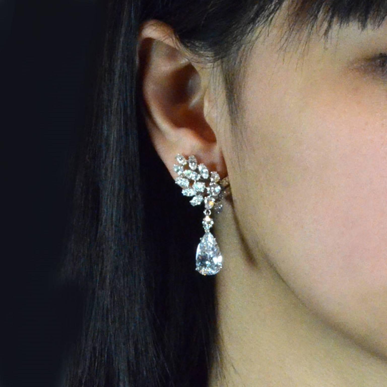  Important Cartier Paris Pear Shaped D Color Diamond Drop Earrings  1