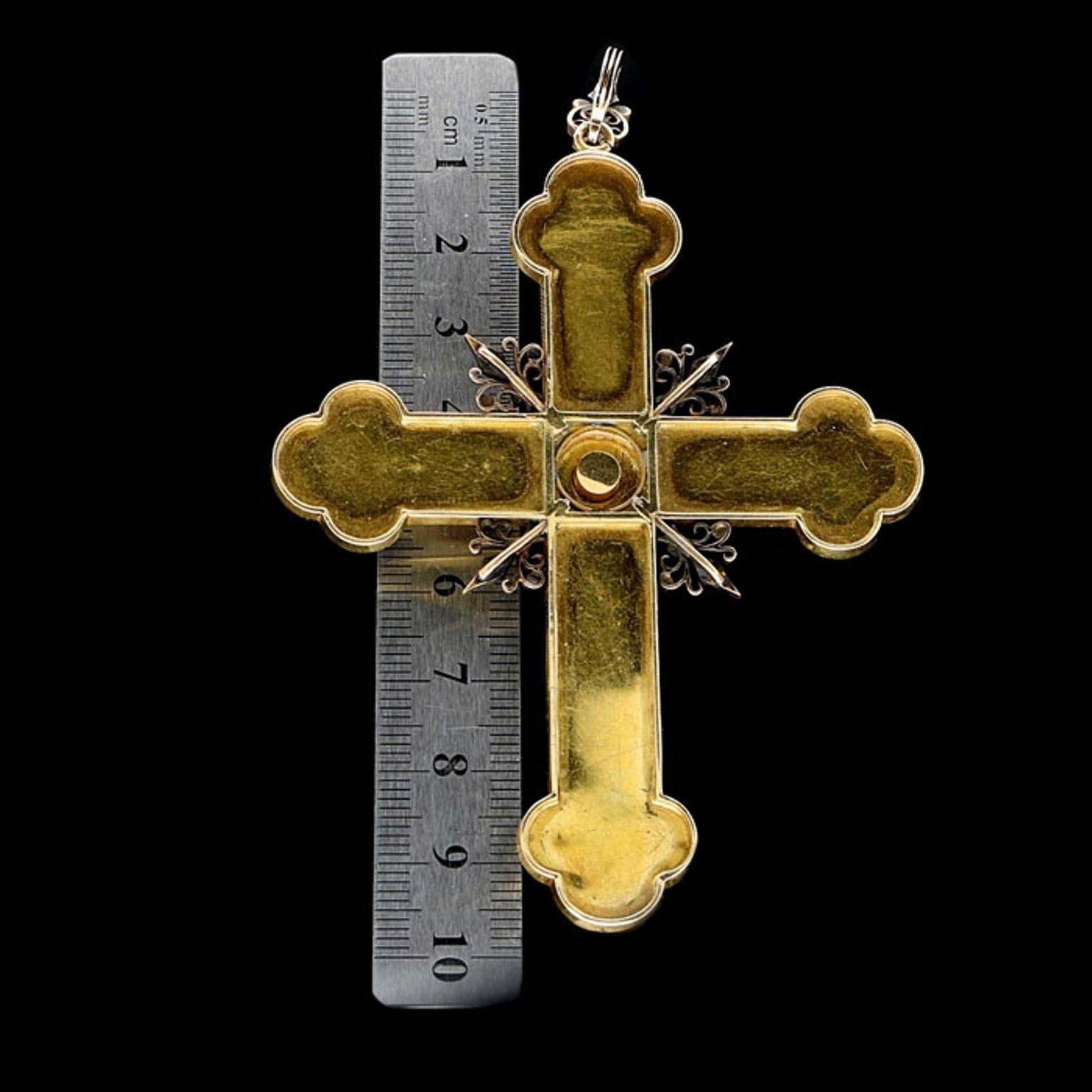 Auffällige polychrome Emaille  Gold-Kreuz-Anhänger um 1880 für Damen oder Herren