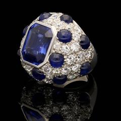 1940s Suzanne Belperron Modèle à Pois Diamant Saphir Ring