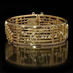 Belle Epoque Donizetti’s Opera ‘La Favorite’ Diamond Gold Musical Notes Bracelet