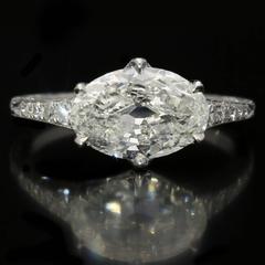 Hancocks Beautiful Old-Cut Moval Diamond And Platinum Ring