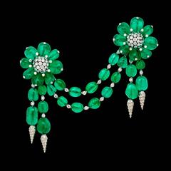 'Les Ferrets De La Reine' An Exceptional Emerald And Damond Devant De Corsage