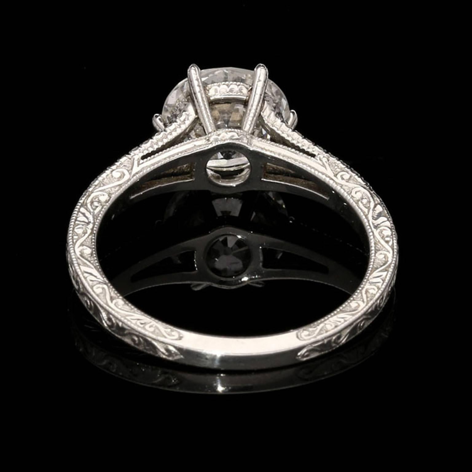 Beautiful Old European Cut 2.05 Carat Diamond Solitaire Ring In New Condition In London, GB