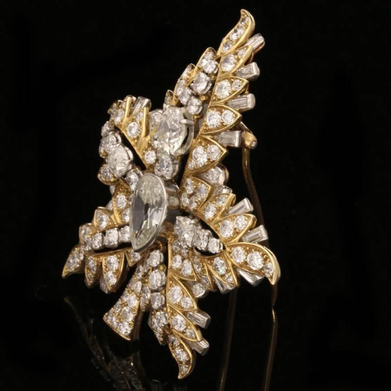 Pear Cut Magnificent Certified Rene Boivin Feuille de Platane Diamond Brooch