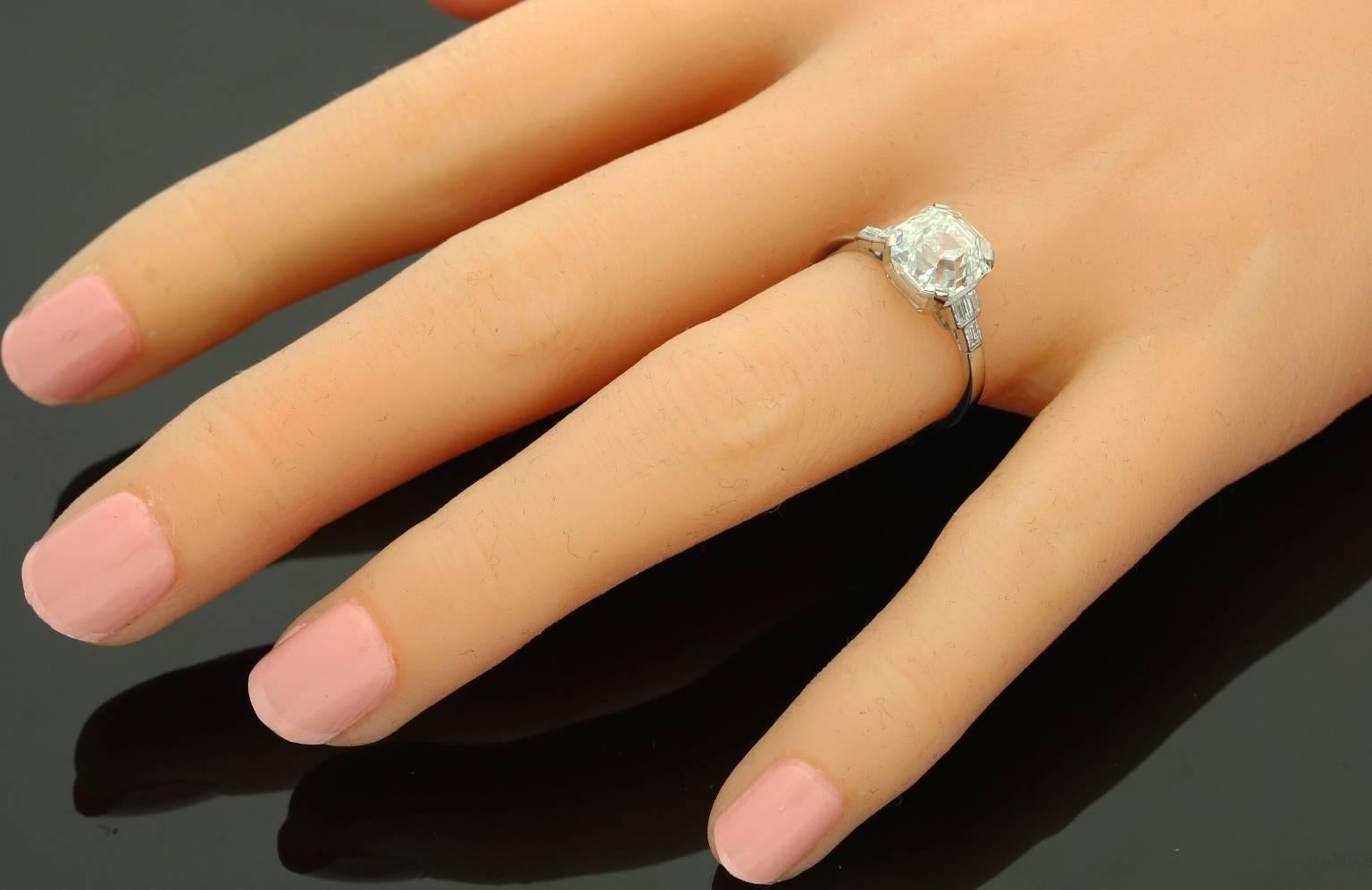 Baguette Cut Stunning 4.09 carat Asscher Cut Diamond Platinum Ring