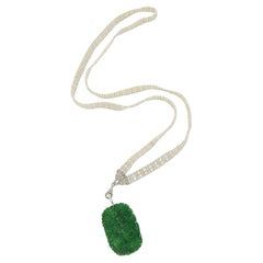 Art Deco Jadeite Jade, Natural Pearl & Diamond Sautoir Necklace
