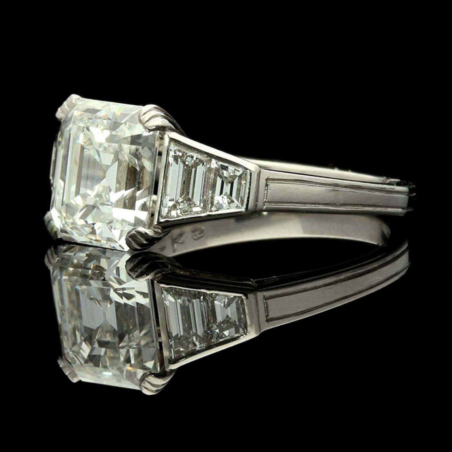 Contemporary Hancocks GIA 2.77 Carat Asscher cut diamond platinum ring 