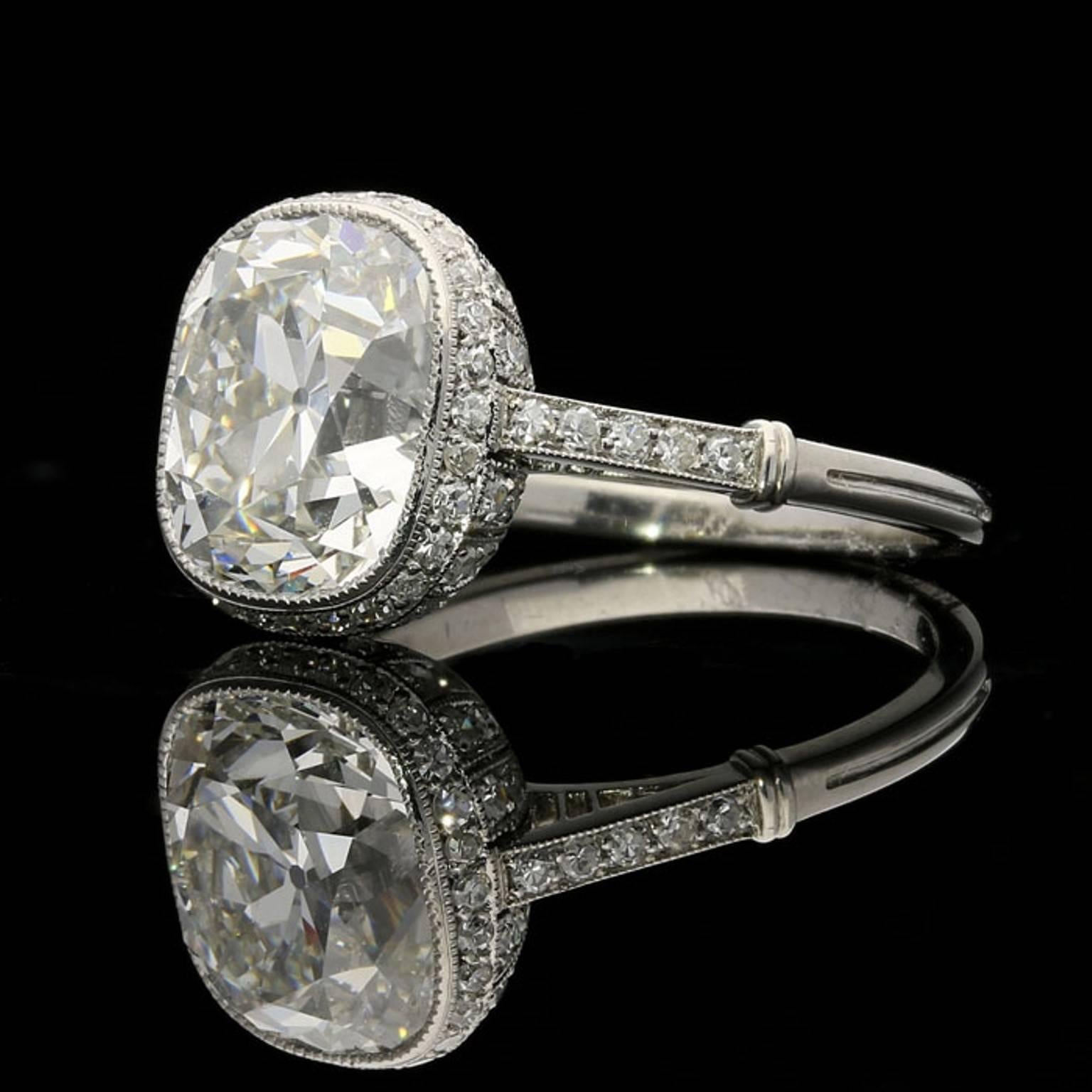 Contemporary Hancocks 4.14 carat Old Mine cut Platinum diamond solitaire ring