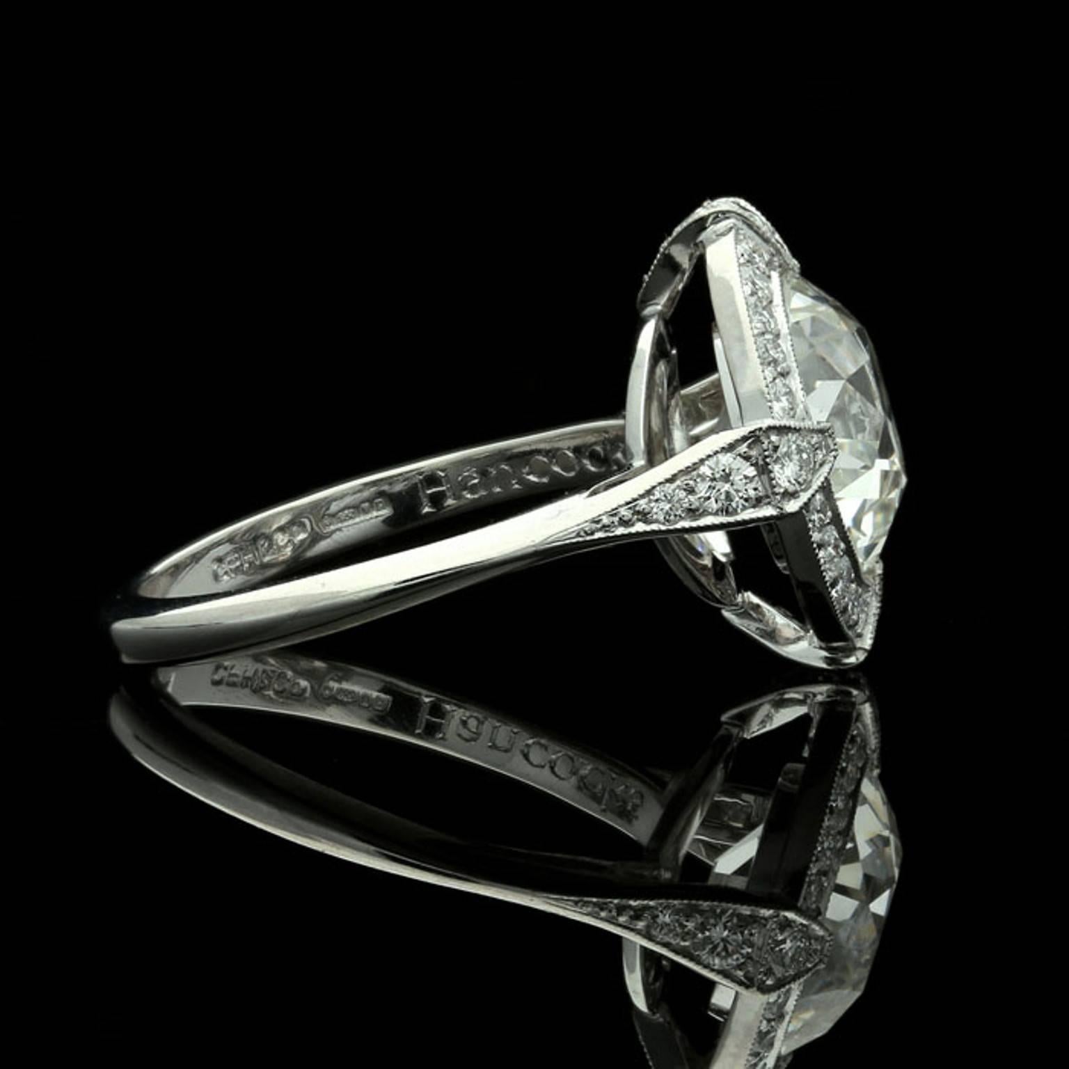 Hancocks 4.14 carat Old Mine cut Platinum diamond solitaire ring In New Condition In London, GB