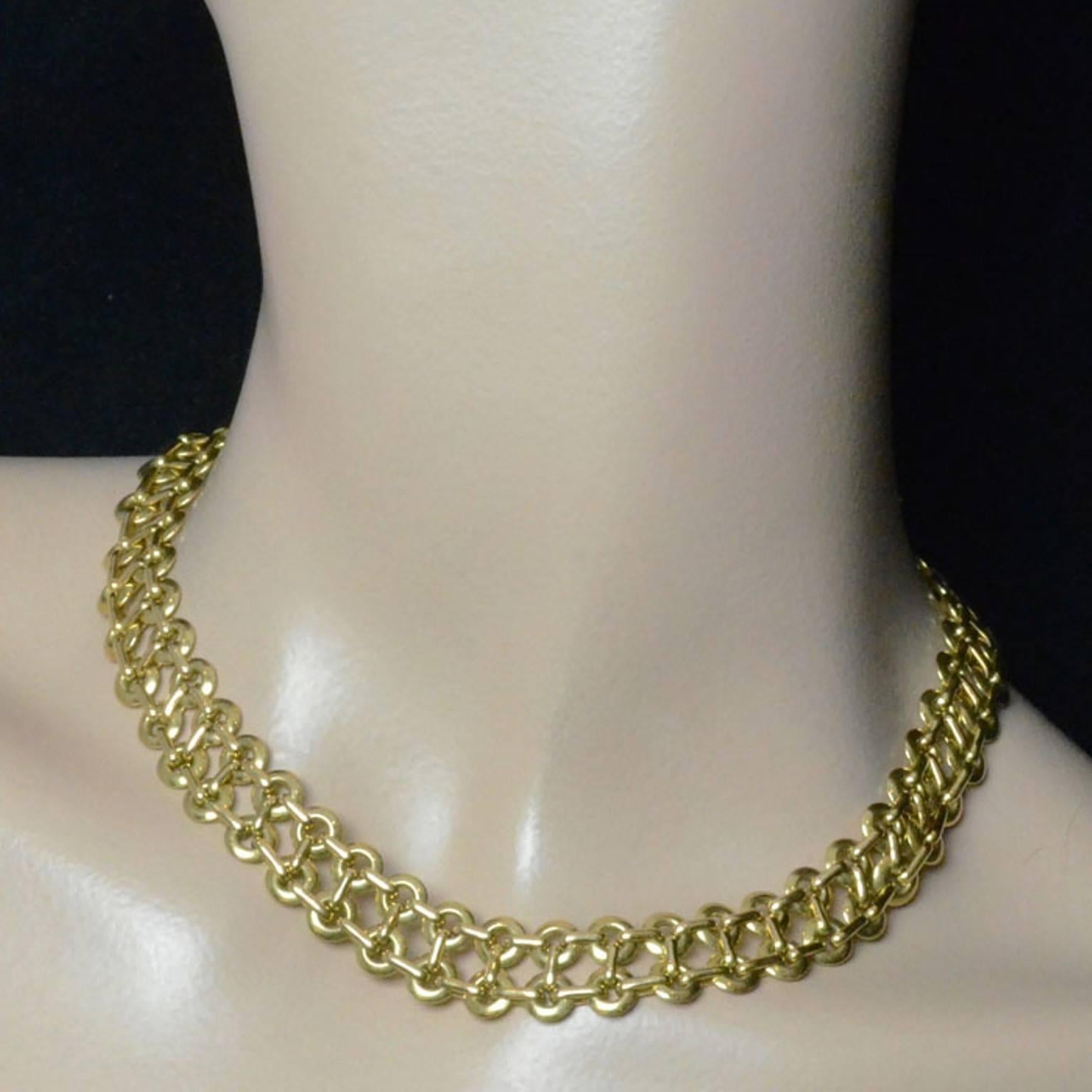 Women's or Men's Georges Lenfant 1960s Double Row Gold Circlet Link Necklace
