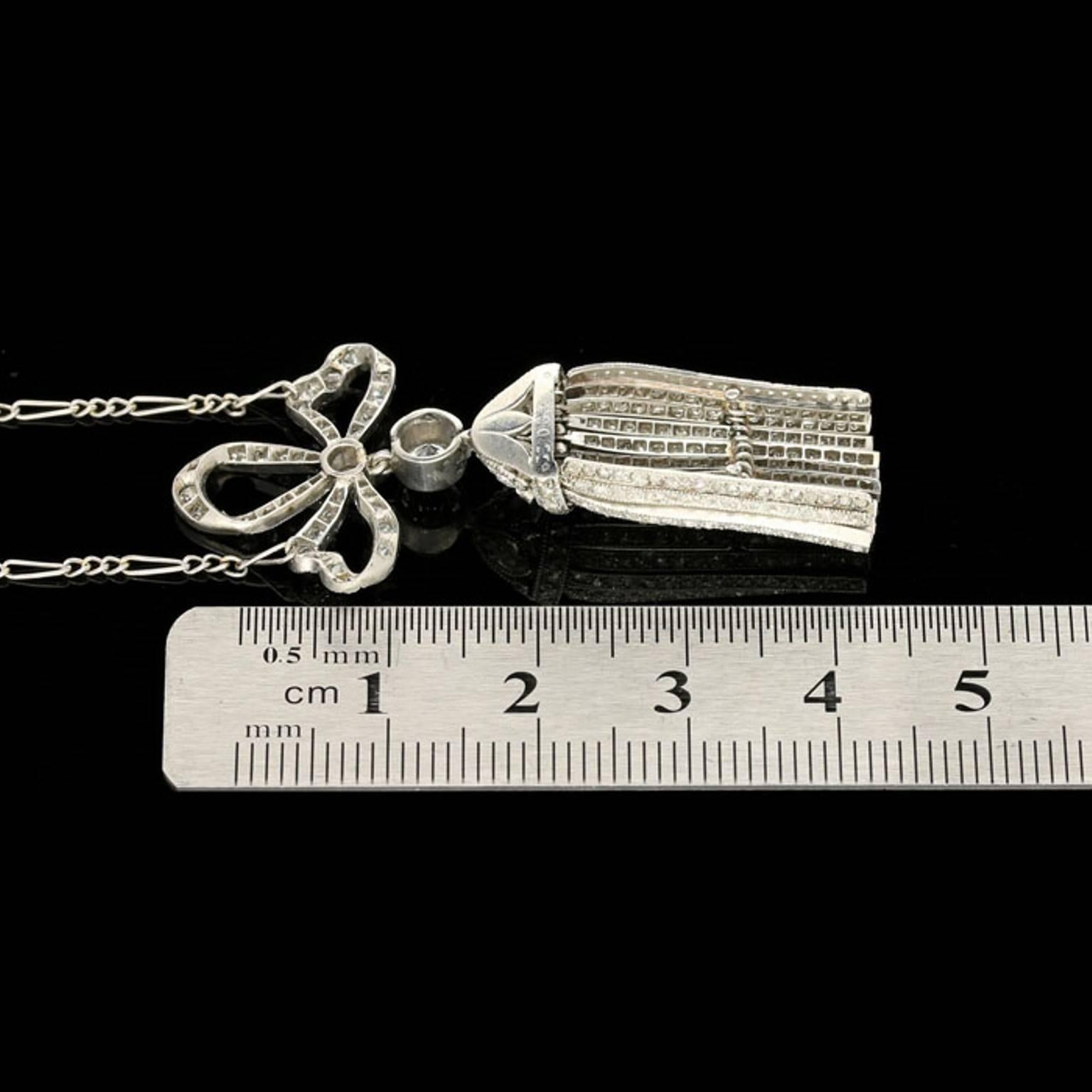 1905 Diamond Bow Pendant with Articulated Tassel Drop In Good Condition In London, GB