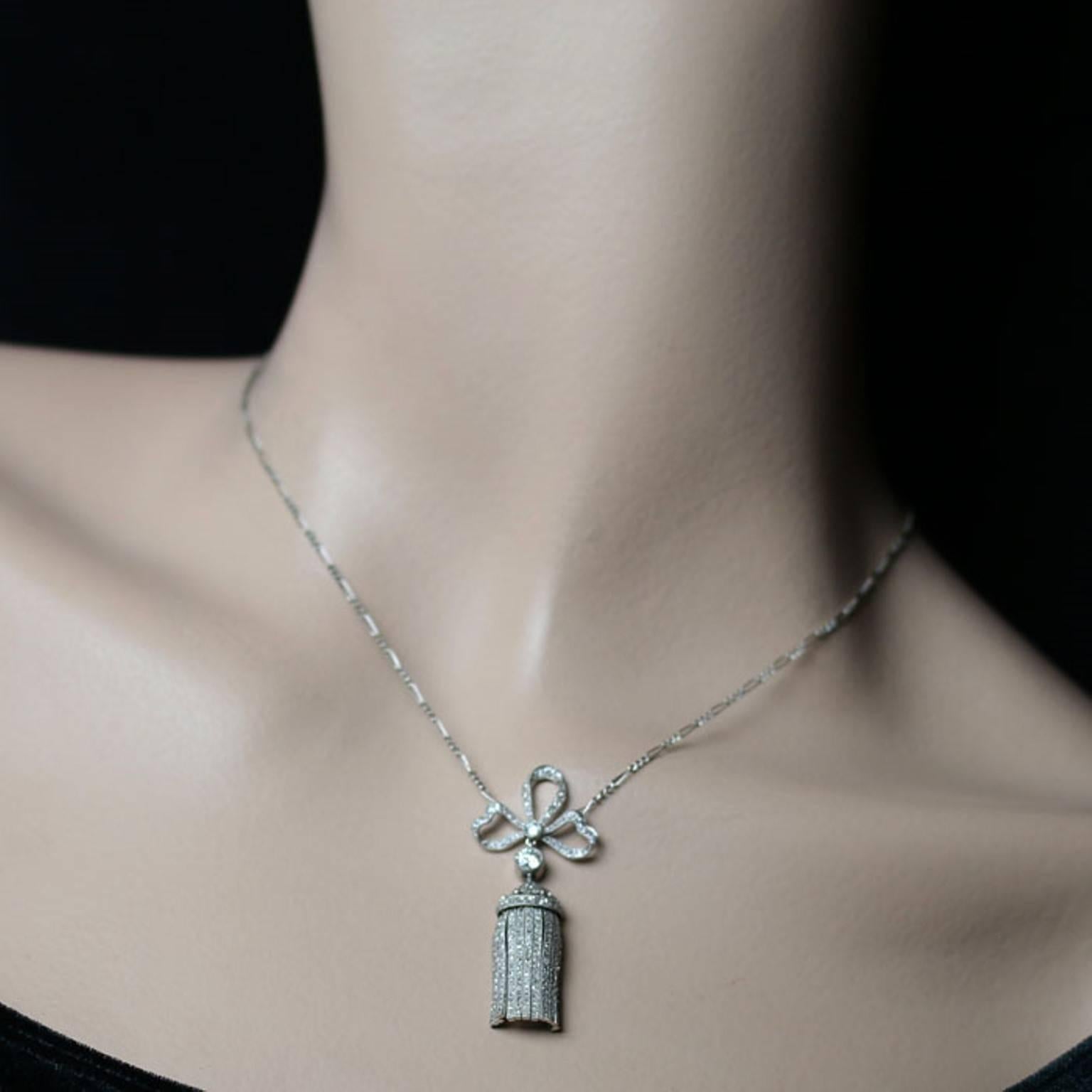 Women's 1905 Diamond Bow Pendant with Articulated Tassel Drop